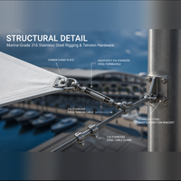 Structure de membrane tendue en PVDF pour auvent de bord de mer, voile d'ombrage triangulaire, pare-soleil, vente en gros, sur mesure