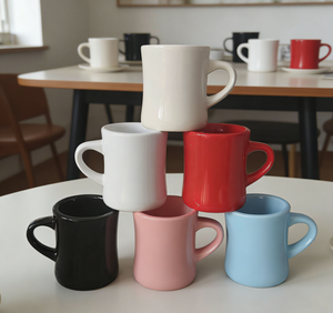 แก้วเซรามิคทรงเอววินเทจ แก้วกาแฟโค้งหลากสี - Product Image 3