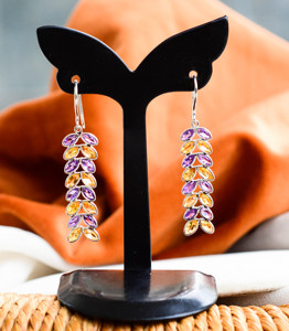 Boucles d'oreilles pendantes artisanales en citrine et améthyste taille marquise, style tendance, les plus vendues, à la mode, en promotion - Product Image 2