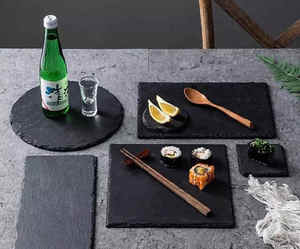 Tablas Rectangulares Desechables de Pizarra Negra para <span class=keywords><strong>Sushi</strong></span>, Charcutería y Quesos con Asa de Cuerda - Product Image 2