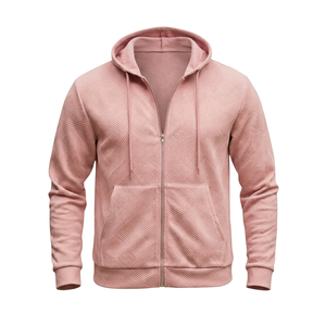 Sweat à capuche décontracté pour homme avec fermeture éclair intégrale, capuche à cordon de serrage, design en tricot texturé et poignets côtelés pour toutes les saisons - Product Image 1