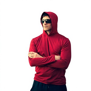 Sweat-shirt à capuche rouge pour homme, coupe ajustée, couleur unie, tricoté, séchage rapide, vêtement d'été 2027 - Product Image 1