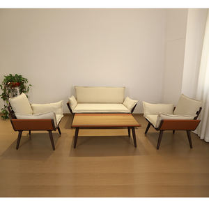 Design semplice soggiorno mobili stile minimalista divano set in legno massello poltrona singola con cuscino - Product Image 2