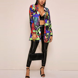Long Ladies Oem Custom All Over Print Art Coat High Quality Formal Suites High Street Women Blazer - Product Image 3