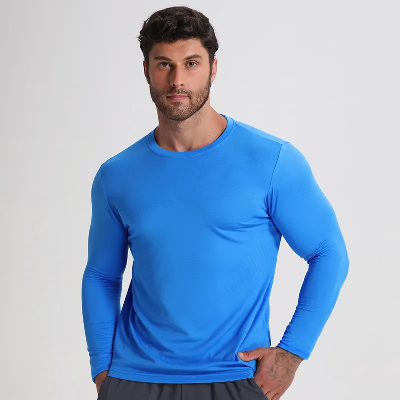 Atletik hızlı kuru koşu spor uzun kollu gömlek Slim Fit spor T shirt erkekler için