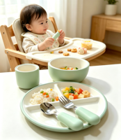 Services de table classiques en céramique pour enfants avec assiettes, bols, tasses, cuillères et fourchettes – Anti-fuite, sans BPA, compatibles lave-vaisselle