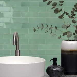 Painel de parede 3D adesivo interior verde azulejos de metrô para banheiro papel de parede removível para uso doméstico e comercial em apartamentos