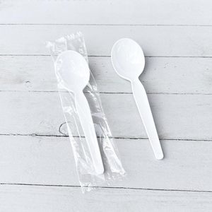 Heavyweight <b>White</b> Polystyrene Disposable Spoon <b>Wrapped</b> Cutlery 1,000/Carton - Product Image 3