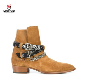 Bottines Chelsea en cuir à bout <span class=keywords><strong>pointu</strong></span> et chaîne en denim pour <span class=keywords><strong>homme</strong></span> - Product Image 1