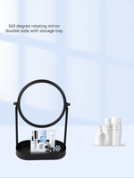 Table de toilette économique noire double face avec miroir et plateau, station de maquillage décorative avec loupe, design côtier