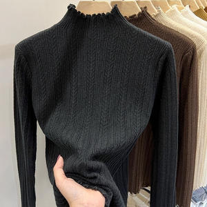 Maglione Basico Bianco da <span class=keywords><strong>Donna</strong></span> Autunno Inverno con Bordo Ondulato, Collo Medio Alto Stile Coreano per la Primavera e Logo Frontale - Product Image 5