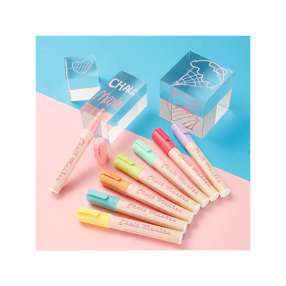 Stylo marqueur multicolore Premium effaçable à sec, couleurs Pastel se détache facilement, lavable, sans poussière, Non toxique, à la craie liquide, pour Macaron