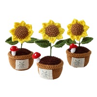 Mini plante en pot en fil de laine, champignon et tournesol, faits à la main au crochet - Accessoire photo de remise de diplôme pour des souvenirs de jeunesse éternels