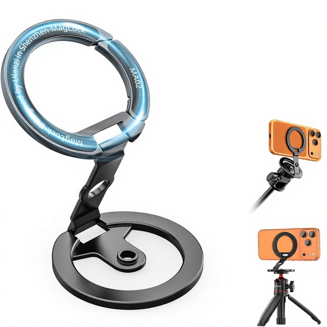 ULANZI MA02 Aluminum Dual Magnetic Foldable Phone Tripod Mount 1/4" Screw MagSafe Compatible for Gym Kitchen Use Metal Surfaces