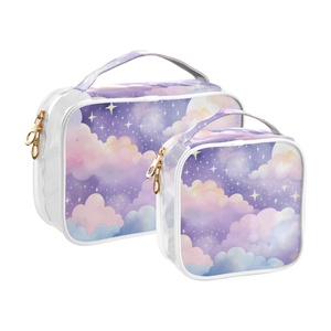 Lot de 2 trousses de maquillage transparentes en PVC personnalisées, format carré, pour voyage, accessoires de toilette, bagage cabine - Product Image 2