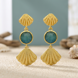 New Arrival Ethnic Gold Tone Designer Drop Earrings with <b>Seashell</b> <b>for</b> Party & Wedding Engagement - Product Image 2