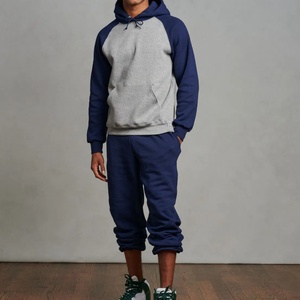 Sweat à capuche décontracté pour homme à manches raglan, avec cordon de serrage, personnalisé, bicolore, patchwork, brodé, vente en gros pour l'automne - Product Image 2