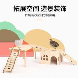Wooden Quail Toy Villa Rectangle Multifunctional Pet House <b>Small</b> Size Solid Pattern - Product Image 2