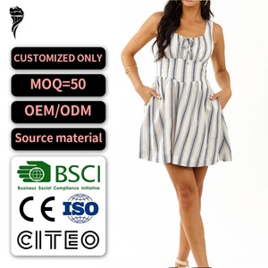 Nouvelle arrivée Robe d'été à rayures personnalisées pour femmes, robe décontractée à dos plissé respirante - Product Image 1