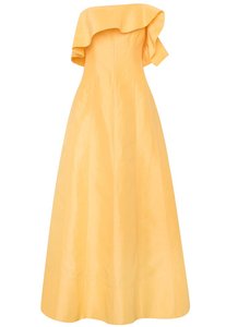 Meilleure vente mode dames jaune volant décontracté sans manches lâche et élégant femmes jaune une épaule lin robe mi-longue - Product Image 5