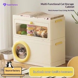Lit pour animaux de compagnie multifonctionnel, respirant et imperméable en plastique pour petits appartements - Boîte de rangement à deux niveaux pour les races miniatures, petites et moyennes - Product Image 3