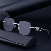 Gafas de Sol Unisex con Montura de Diamantes Sin Marco, Protección UV400, Diseño de Lujo para Hombre, Moda 2023, Marca de Lujo para Mujer, Metal Plateado