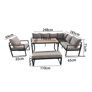 Traditional Style Outdoor Garden Sectional Sofa Set Iron Metal Frame Bench Dining Furniture Lounge Corner Unit Included - Product Image 2