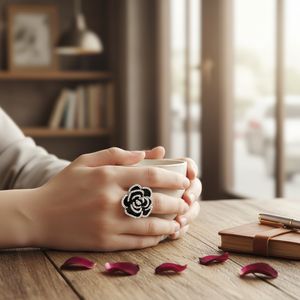 Anelli regolabili in acciaio inox e rame oro Vintage placcato con intarsio fiore rosa nera alla moda orecchini a forma di numero - Product Image 3