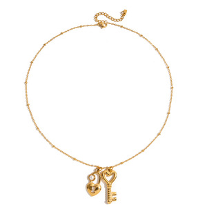 Collar con Colgante de Llave y Candado, Chapado en Oro de 18K, Acero Inoxidable, Perla Acrílica, Unisex, para Uso Diario - Product Image 5