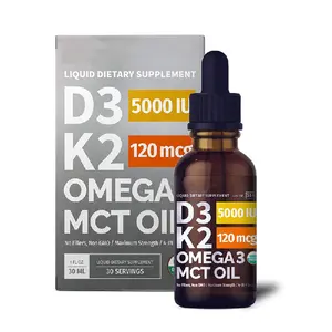 Private Label Liquid Dietary Supplement Vitamins D3 K2 Organic Flaxseed MCT Oil Drops 60ml For Immune Heart Joint Energy Support