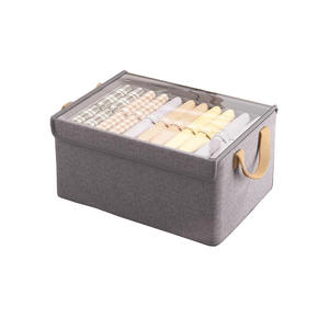 Boîte de rangement pour vêtements, rectangulaire, 40L 50L, avec couvercle, pour armoire, en tissu coton lin, pliable - Product Image 1