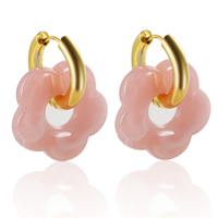 Bijoux rose bleu fleur pendentif boucles d'oreilles créoles en acier inoxydable 316L 18K plaqué or boucles d'oreilles pour femmes