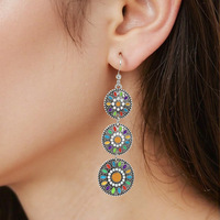 Pendientes Largos Coloridos con Forma de Flor de Margarita, Pendientes Florales Bohemios, Pendientes de Gancho con Flores de Esmalte Coloridas y Geométricas para Mujer