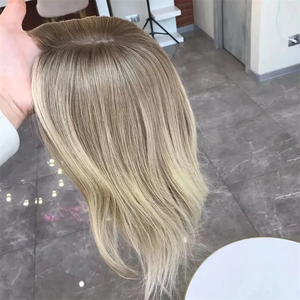 Perruques Swiss Full Lace Perruques ondulées à reflets blond blanc accrocheur <span class=keywords><strong>Champignon</strong></span> racines brunes 100% cheveux humains HD Perruque Lace Front - Product Image 1