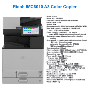 Nuova Stampante Ricoh Aficio IMC6010 A3 A4, Fotocopiatrice <span class=keywords><strong>a</strong></span> <span class=keywords><strong>Colori</strong></span>, Macchina per Fotocopie e Stampa con RADF - Product Image 6