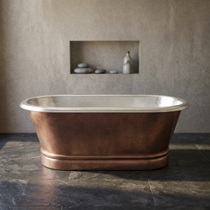 Bañera Rectangular de Lujo de Cobre Martillado, Independiente, con Base, Sin Tapa, Acabado Níquel Pulido para Baño - Product Image 3