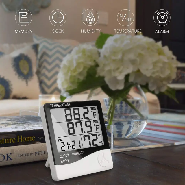 Digital LCD Thermometer Hygrometer with Indoor Outdoor Temperature Humidity Meter Clock Weather Station