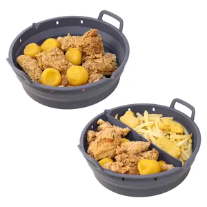 Customize Round Shaped Foldable Reusable Airfryer Liner Kitchen Basket Air Fryer Baking Tools Silicone Pot Liners For Air Fryer