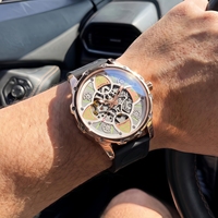Montre automatique mécanique sportive ONOLA 3833 pour homme avec cadran squelette, bracelet en caoutchouc, résistante à l'eau, aiguilles