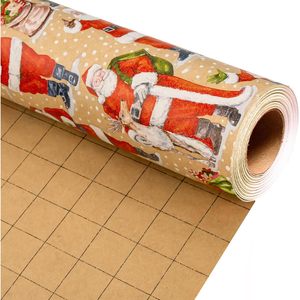 Merture Christmas Kraft Wrapping Paper 17 In X 33 Ft Santa Design Grid Pattern Gift <b>Wrap</b> - Product Image 1