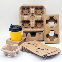 Plateau à Boissons Jetable en Fibre de Pulpe de Papier de Qualité Alimentaire, Écologique, Biodégradable, Compostable, Imperméable, Personnalisé, pour 1/2/3/4 Gobelets