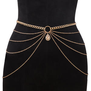 Cadena corporal geométrica de varias capas con diamantes de imitación para mujer, joyería de fiesta, aleación de zinc, color oro champán - Product Image 1