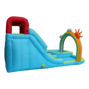 Double Slide Water Park Basketball Rock Climbing With Blower