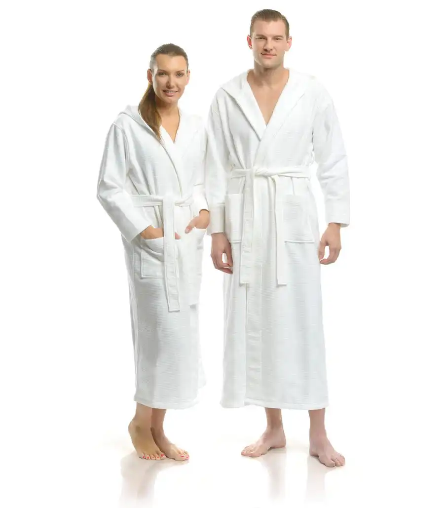 High-Absorbency Towel-replacement Full-length White Robes Thick 100% Cotton Double-sided Waffle Terry Cloth Hooded Bathrobes