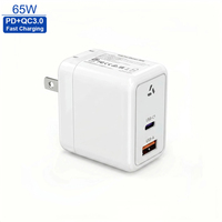 Cargador de Teléfono Personalizado PD 65W GaN de Carga Rápida con Enchufe Estadounidense, Certificado ETL, Adaptador de Corriente Portátil USB-A+C Multidispositivo para Cámara