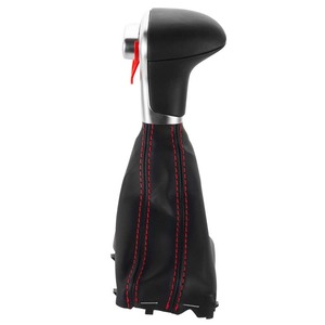 Housse de pommeau de levier de vitesse en cuir pour Audi A4 A6, transmission automatique, noir avec surpiqûres rouges, style classique - Product Image 5