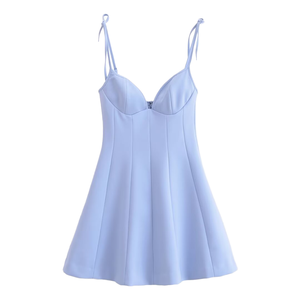 Satin Mini Dress With <b>Adjustable</b> Spaghetti <b>Straps</b> Sweetheart Neckline A-Line Casual Summer Dress - Product Image 1