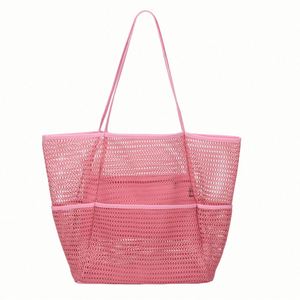 Bolsa de Playa Grande de Malla para Mujer, Bolsa de Almacenamiento de Malla con Múltiples Bolsillos, Portátil, para Viajes de Verano y Piscina - Product Image 2