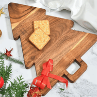 Plateau de service moderne en acacia de qualité supérieure pour charcuterie avec poignée, motif sapin de Noël