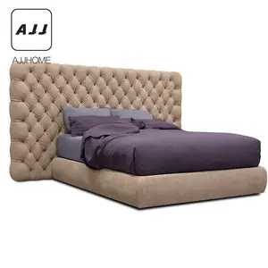 AJJ Modern Simple Italian Light Luxury Bed Engineering Furniture Bedroom Double Bed Fabric Master Bedroom Wedding Bed YS16